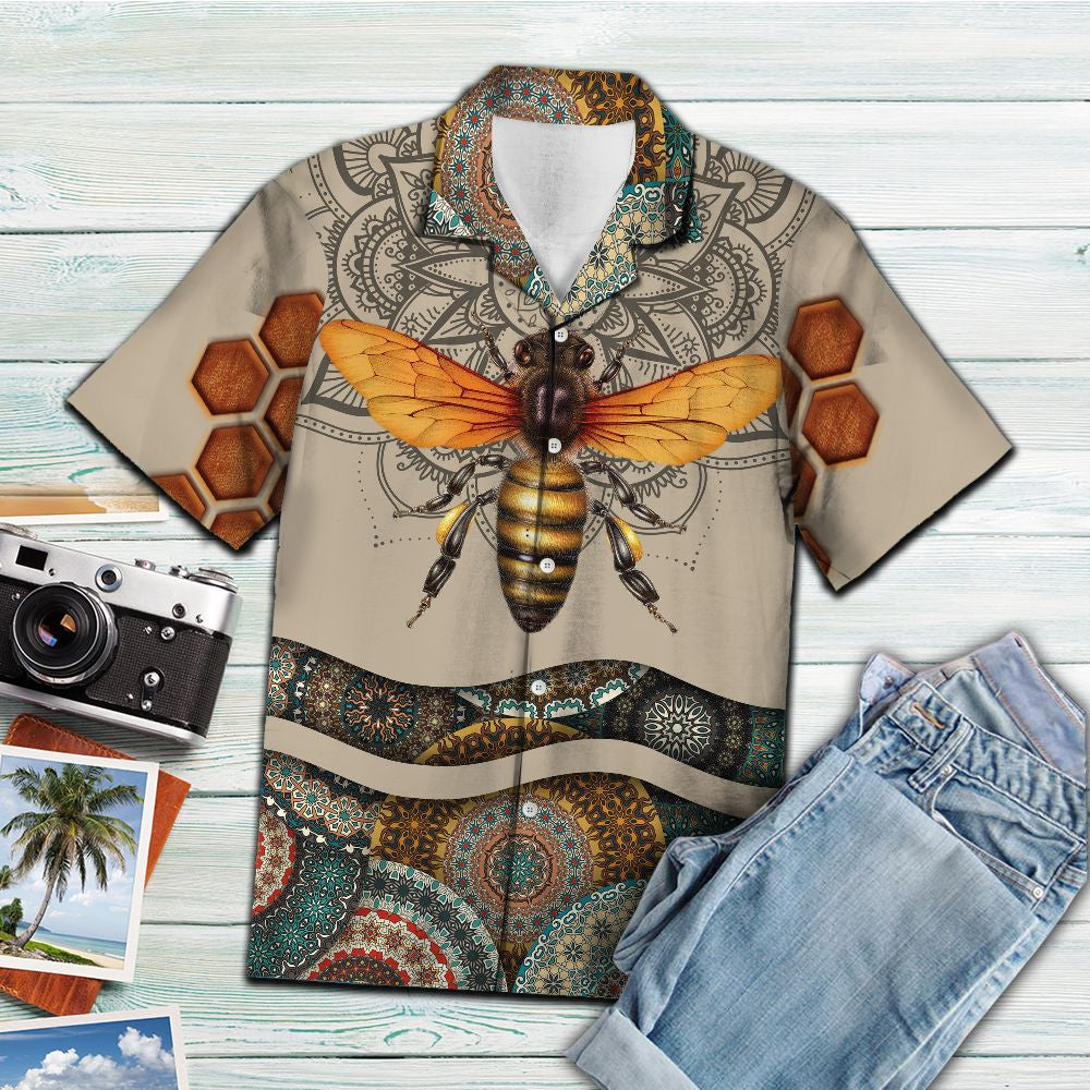 Bohemian And Mandala Art With Bee Hawaiian Shirt, Hawaiian For Gift