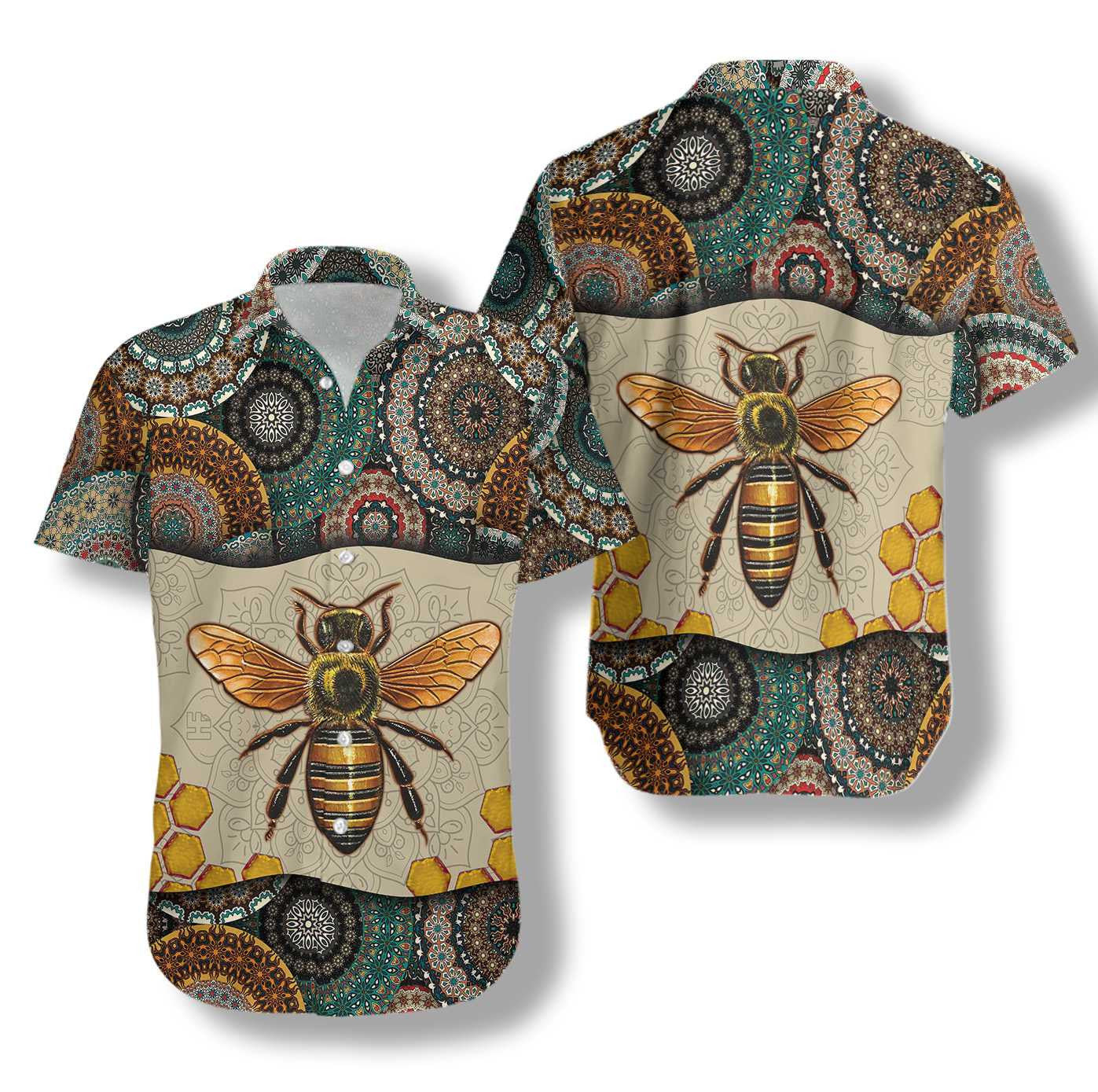 Tribal Beauty Boho Mandala Bee Design Hawaiian Shirt,Hawaiian Shirt Gift, Christmas Gift