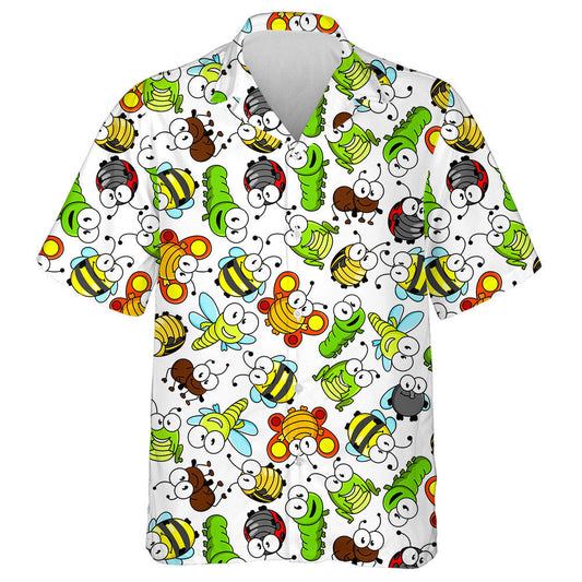 Hand Drawn Cartoon Butterflies And Green Caterpillars Hawaiian Shirt, Hawaiian Shirt Gift, Christmas Gift
