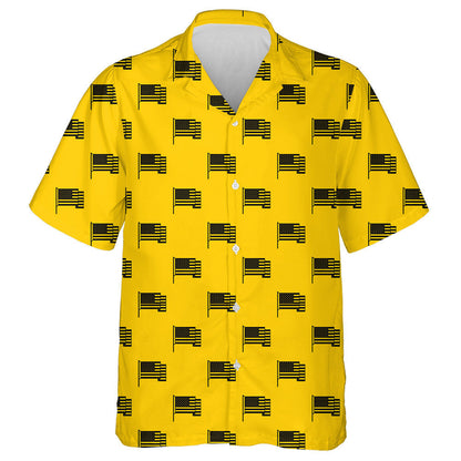 Black And Yellow American Flag Pattern Hawaiian Shirt, Hawaiian For Gift