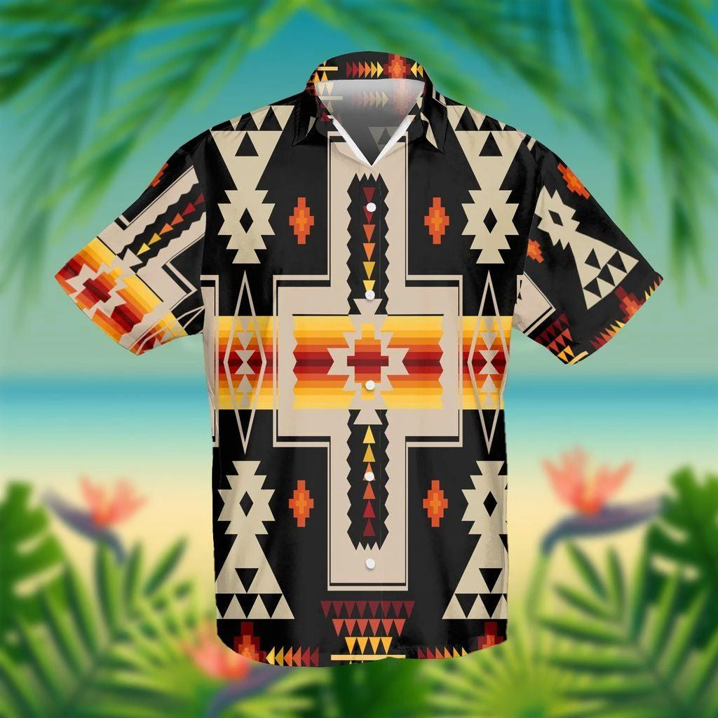 Native American Hawaiian Shirt Black And Orange Geometric Design, Hawaiian Shirt Gift, Christmas Gift