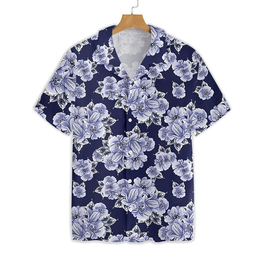 Floral Flower On Blue Background Pattern Hawaiian Shirt,Hawaiian Shirt Gift, Christmas Gift