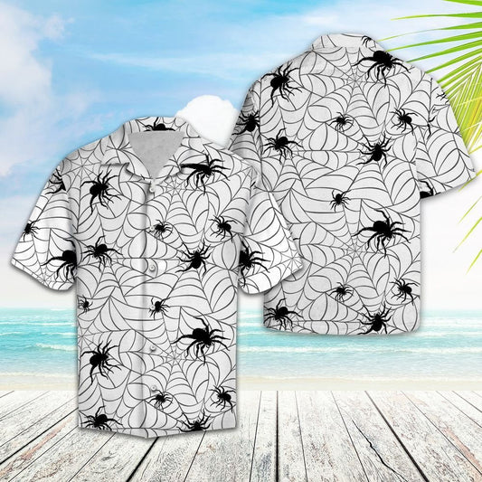 Black And White Spider Web Hawaiian Shirt, Hawaiian For Gift