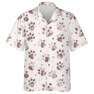 Cat Or Dog Footprints On White Striped Background Hawaiian Shirt, Hawaiian Shirt Gift, Christmas Gift