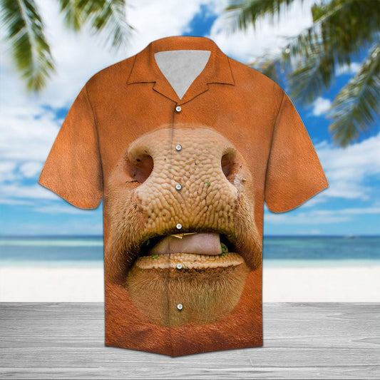 Funny Cow Nose And Mouth Orange Pattern Hawaiian Shirt, Hawaiian Shirt Gift, Christmas Gift