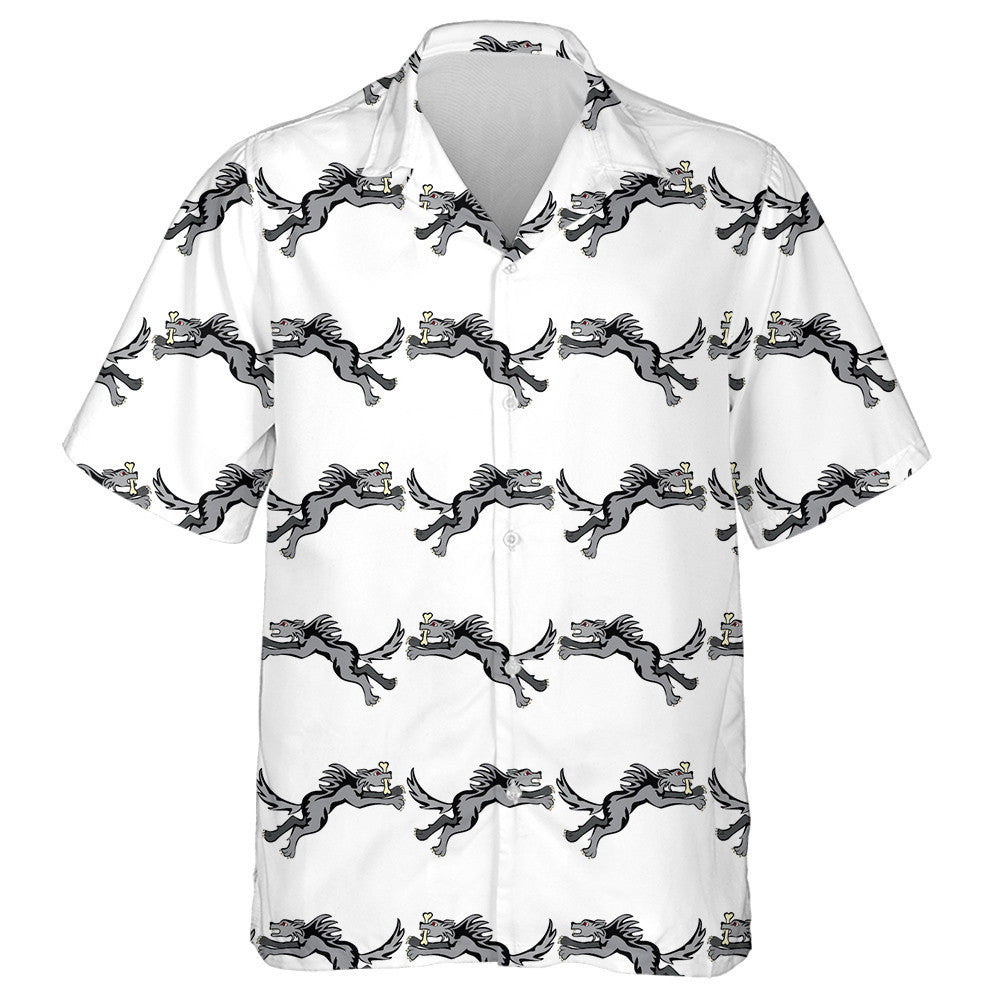 Cartoon Characters Big Grey Running Wolf Hawaiian Shirt, Hawaiian Shirt Gift, Christmas Gift