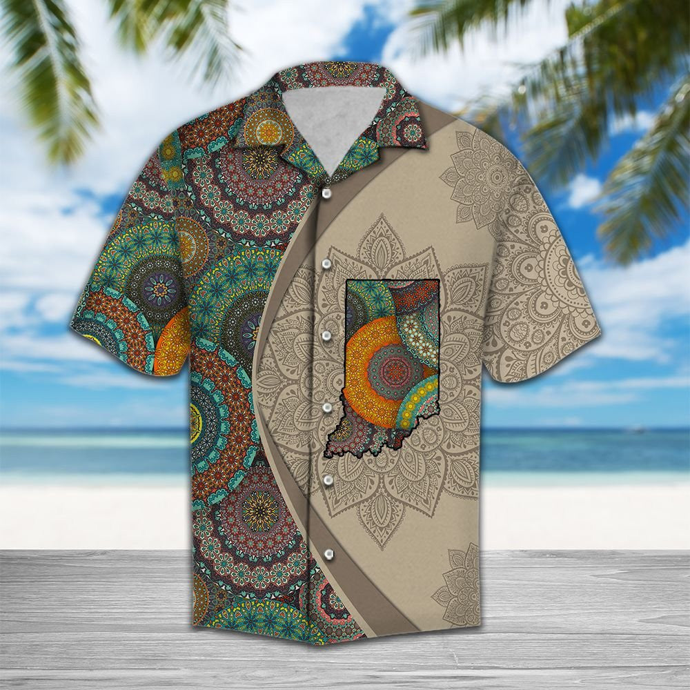 Indiana Map With Mandala Flowers Hawaiian Shirt, Hawaiian For Gift