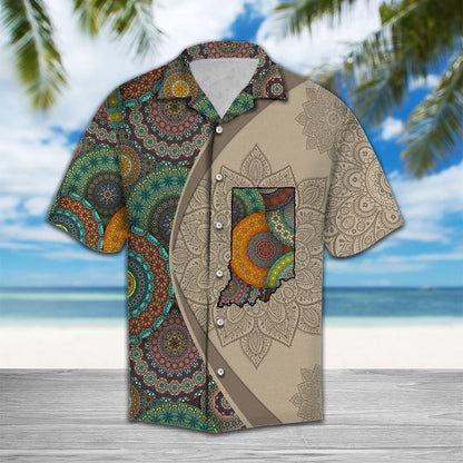 Indiana Map With Mandala Flowers Hawaiian Shirt, Hawaiian For Gift