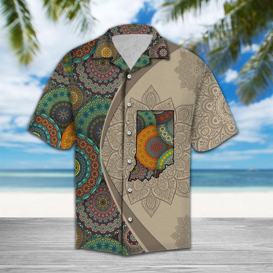 Indiana Map With Mandala Flowers Hawaiian Shirt, Hawaiian For Gift