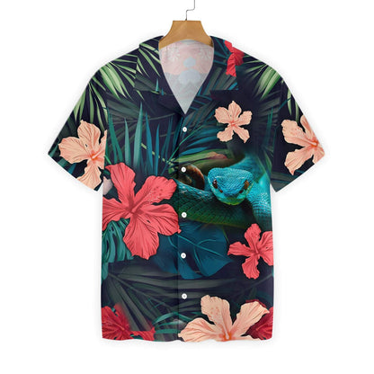 Tropical Leaf And Blue Snake Pattern Hawaiian Shirt,Hawaiian Shirt Gift, Christmas Gift