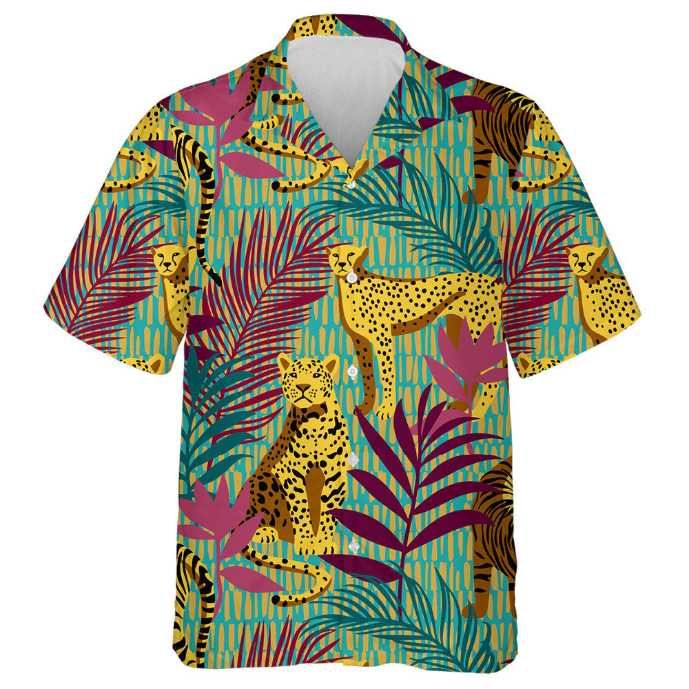 Bright Colorful Tropical Leopard And Tiger Hawaiian Shirt, Hawaiian For Gift