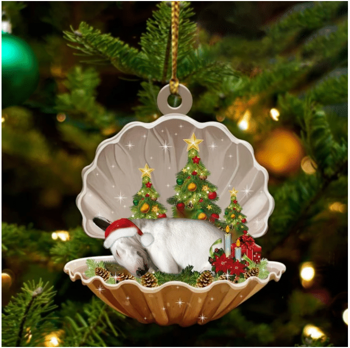 Cute Bull Terrier Sleeping in Pearl Dog Christmas Ornament Flat Acrylic,Christmas Gift,Christmas Decoration