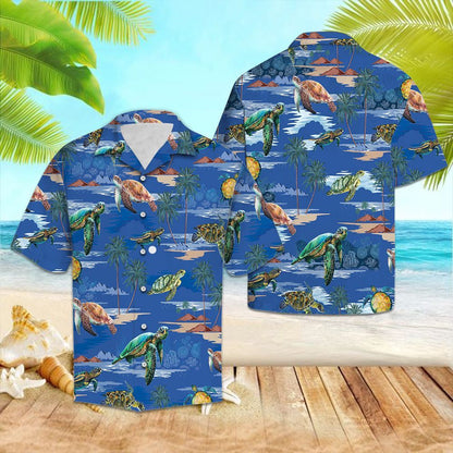 Sea Turtle Swimming Deep Ocean Hawaiian Shirt,Hawaiian Shirt Gift, Christmas Gift