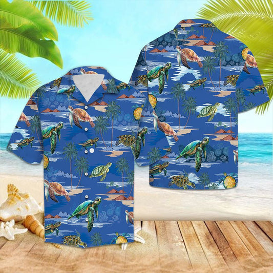 Sea Turtle Swimming Deep Ocean Hawaiian Shirt,Hawaiian Shirt Gift, Christmas Gift