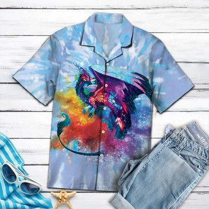 Graphic Dragon Tie Dye Theme Hawaiian Shirt,Hawaiian Shirt Gift, Christmas Gift