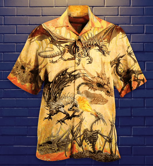 Black Dragon Skull Cool Pattern Hawaiian Shirt, Hawaiian For Gift