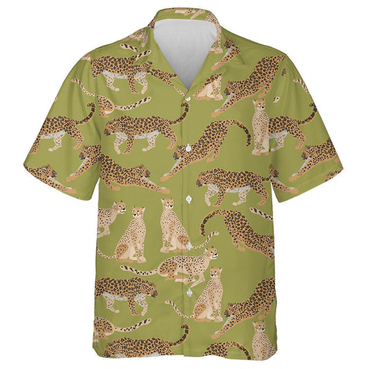 Jaguars agus Liopards Nua-Aimseartha Trendy ar Chúlra Glas Caonach Léine Haváí, Bronntanas Léine Haváís, Bronntanas Nollag