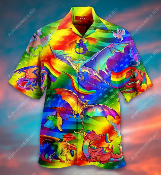 Laethanta Saoire Gearr Léine Dragon Lgbt Aloha Shirt Léinte Seanré Haváíais Léinte Haváíais d'Fhir, Bronntanas Léine Haváís, Bronntanas Nollag