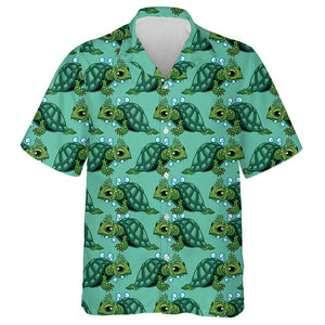 Green Sea Turtle And Water Bubbles Hawaiian Shirt,Hawaiian Shirt Gift, Christmas Gift