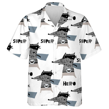 Hand Drawn Wolf Hero In Vintage Style Hawaiian Shirt, Hawaiian Shirt Gift, Christmas Gift