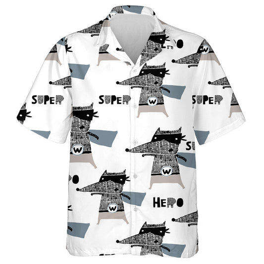 Hand Drawn Wolf Hero In Vintage Style Hawaiian Shirt, Hawaiian Shirt Gift, Christmas Gift