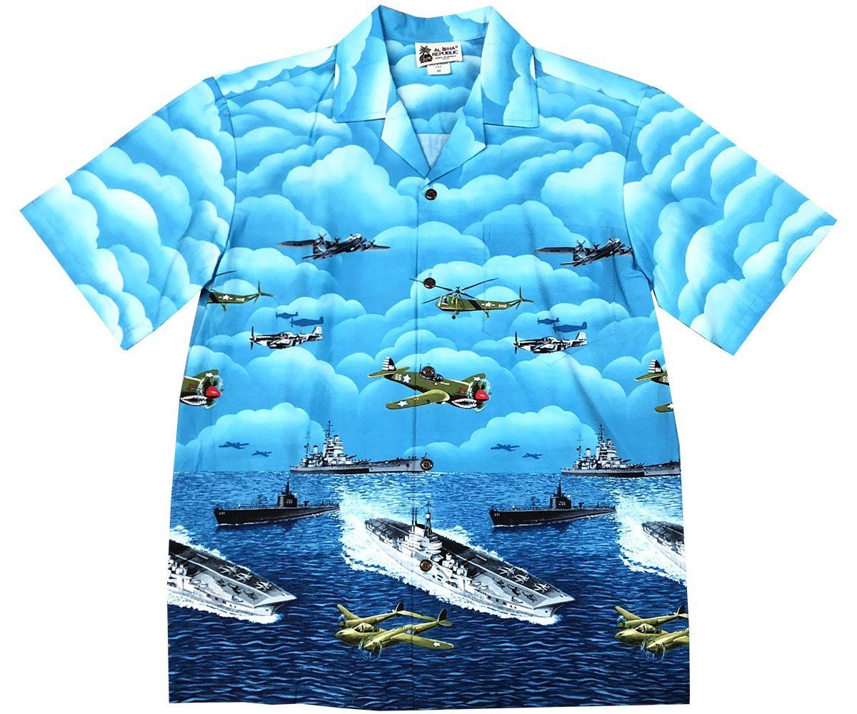 Vintage Ops Blue Hawaiian Aloha Shirt Hawaiian Shorts Beach Short Sleeve, Hawaiian Shirt Gift, Christmas Gift