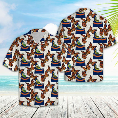 Patrún Féileacán Clasaiceach Idaho Monarch Léine haváíais, haváís le haghaidh bronntanais