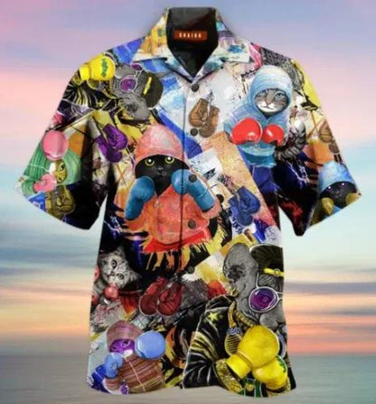 Boxing Cats Hawaiian Aloha Shirt Unisex Shorts Sleeve Colorful Hawaiian Shorts Beach Short Sleeve,Hawaiian Shirt Gift, Christmas Gift