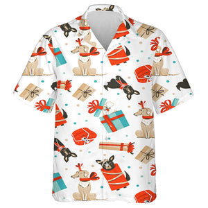 Dogs In Vintage Christmas Isolated Background Hawaiian Shirt, Hawaiian Shirt Gift, Christmas Gift