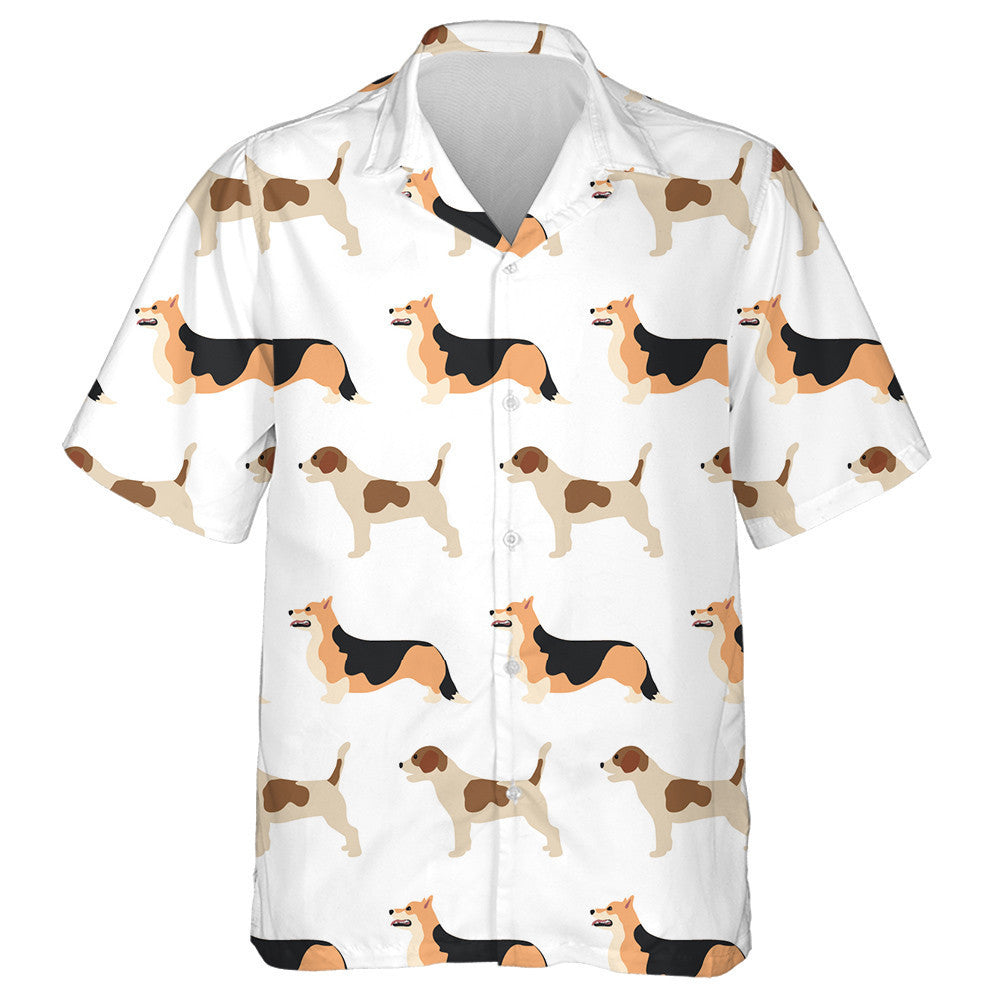 Corgi And Beagle Dogs On White Background Hawaiian Shirt, Hawaiian Shirt Gift, Christmas Gift