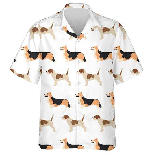 Corgi And Beagle Dogs On White Background Hawaiian Shirt, Hawaiian Shirt Gift, Christmas Gift