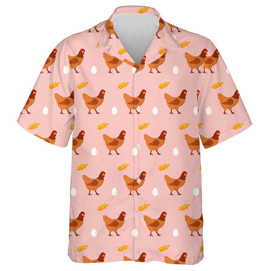 Chicken Egg And Arista On Pink Background Hawaiian Shirt, Hawaiian Shirt Gift, Christmas Gift