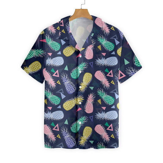 Colorful Pineapple Fruits In Memphis Style Design Hawaiian Shirt, Hawaiian Shirt Gift, Christmas Gift