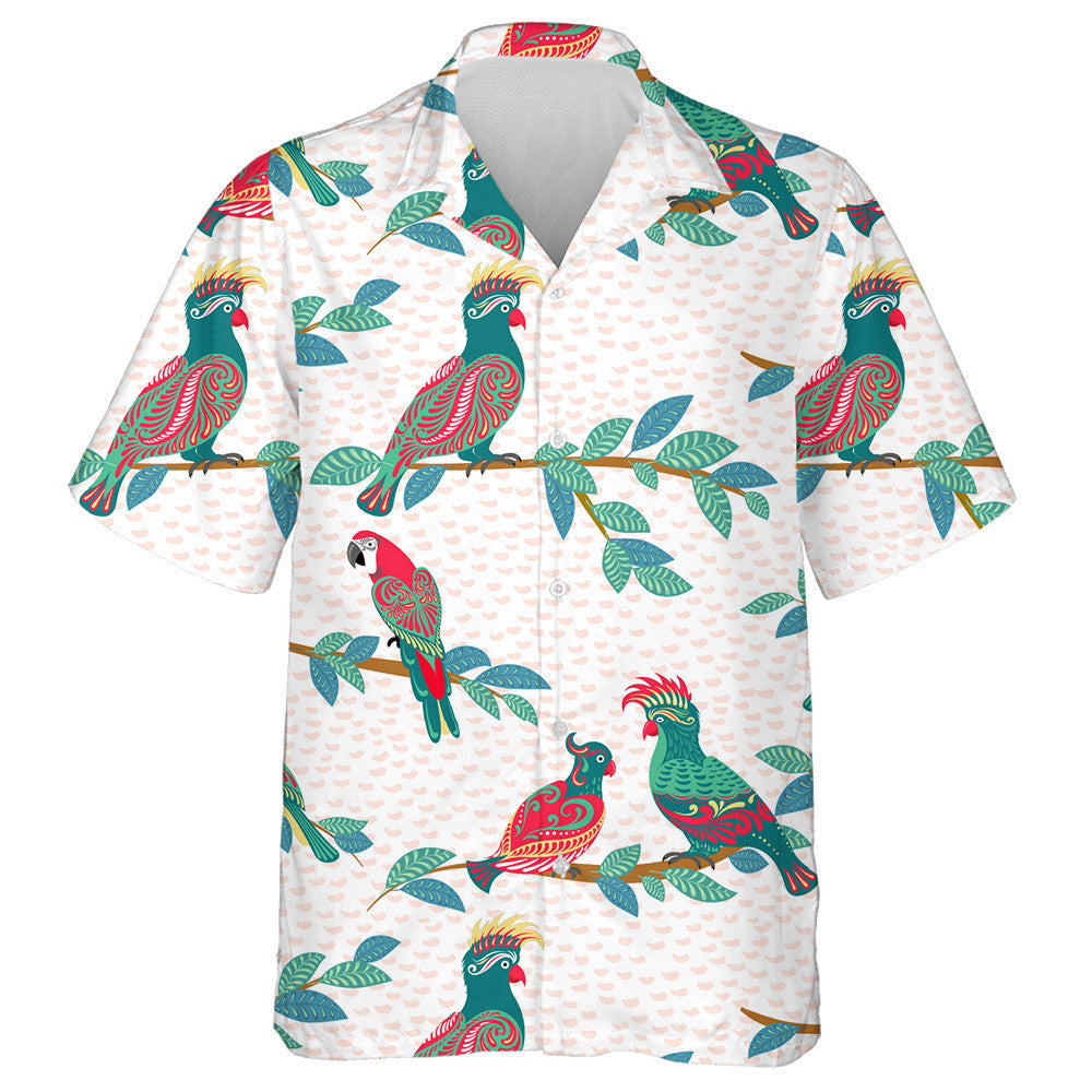 Parrots Éan Geal le Ornáidí Suí Ar Na Brainsí Léine Haváís, Bronntanas Léine Haváís, Bronntanas Nollag