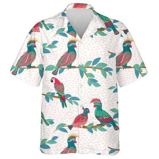 Parrots Éan Geal le Ornáidí Suí Ar Na Brainsí Léine Haváís, Bronntanas Léine Haváís, Bronntanas Nollag