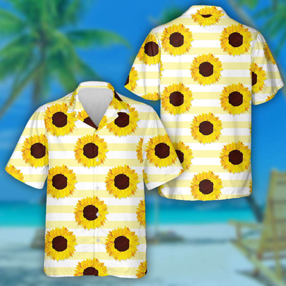 Bláth Ceann Síl Lus na Gréine Ar Patrún Buí Striped Léine Haváís, Bronntanas Léine Haváís, Bronntanas Nollag