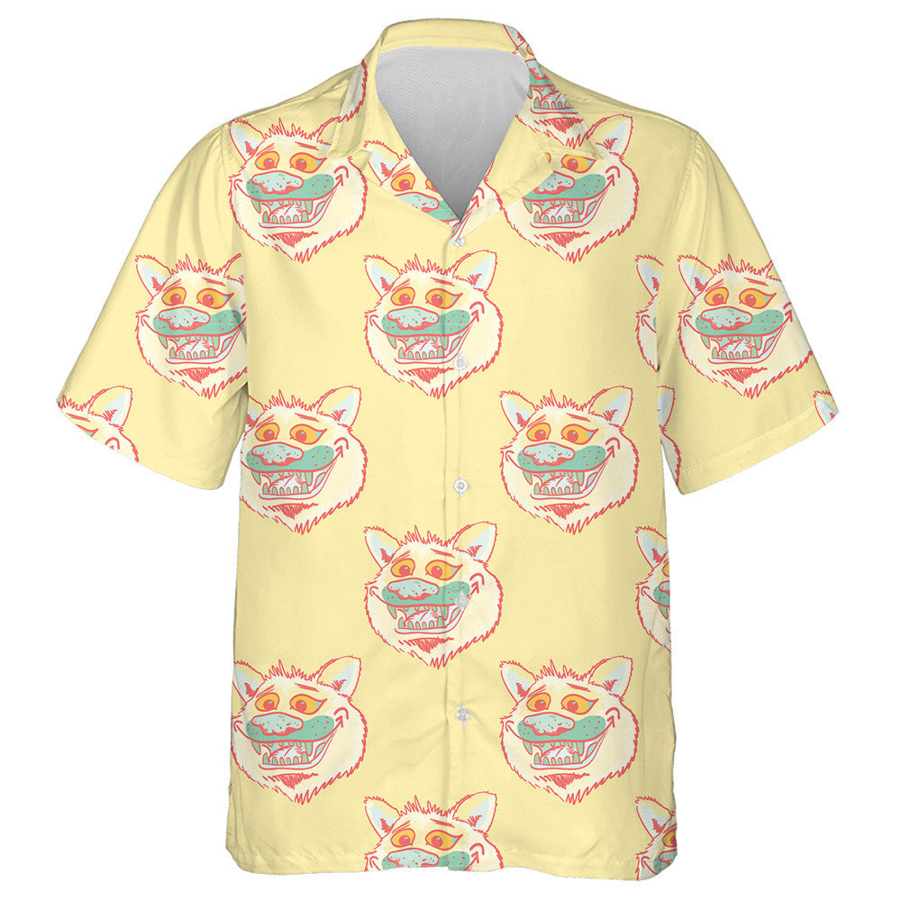 Funky Wolf Smiling In Cartoon Style Hawaiian Shirt,Hawaiian Shirt Gift, Christmas Gift