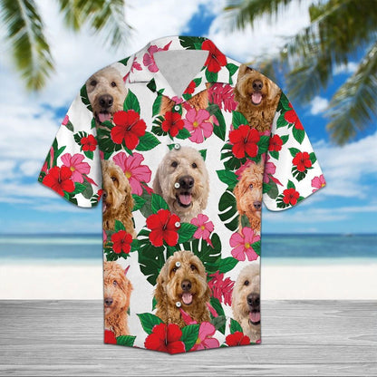 Goldendoodle Hibiscus Palm Leaves Summer Vacation Themed Hawaiian Shirt, Hawaiian Shirt Gift, Christmas Gift