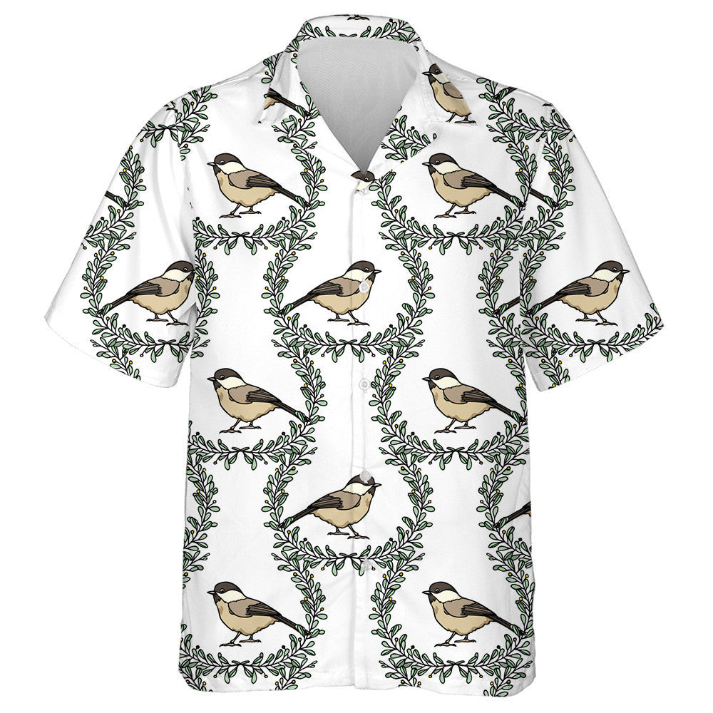 Bird Willow Tits In Floral Berry Frames Hawaiian Shirt, Hawaiian Shirt Gift, Christmas Gift