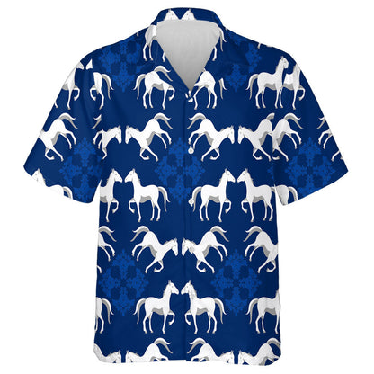 Classic Blue Trend Color Horse And Damask Hawaiian Shirt, Hawaiian Shirt Gift, Christmas Gift