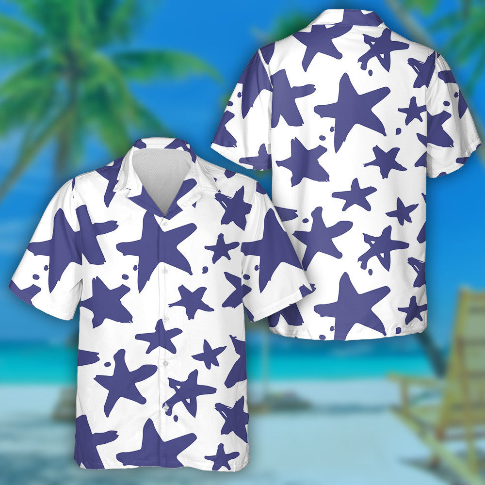 Grunge Blue And White Stars Brush Drawing Hawaiian Shirt, Hawaiian Shirt Gift, Christmas Gift