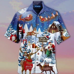 Design Hawaiian Shirt Reindeer With Santa Claus Merry Christmas, Hawaiian Shirt Gift, Christmas Gift