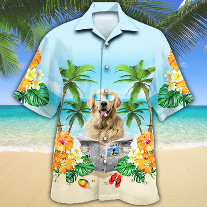 Golden Retriever Dog On Beach Summer Holiday Hawaiian Shirt, Hawaiian Shirt Gift, Christmas Gift