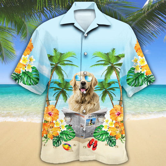 Golden Retriever Dog On Beach Summer Holiday Hawaiian Shirt, Hawaiian Shirt Gift, Christmas Gift