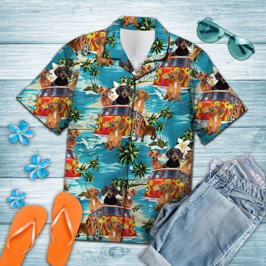 Relax Time Dachshund Hippie Summer Vacation Pattern Hawaiian Shirt, Hawaiian Shirt Gift, Christmas Gift