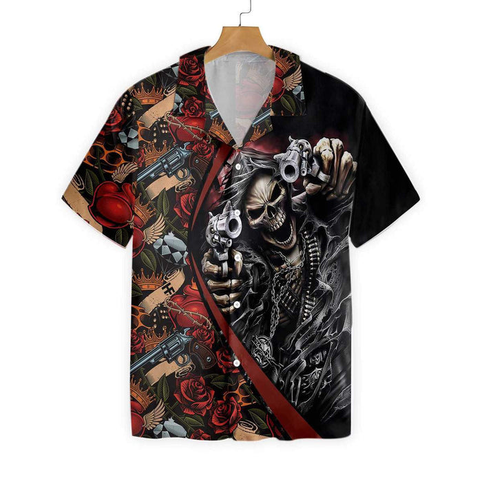 Cool Gun Skull Angry Pattern Hawaiian Shirt,Hawaiian Shirt Gift, Christmas Gift