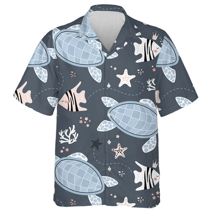 Turtles And Flowers On Green Background Hawaiian Shirt, Hawaiian For Gift