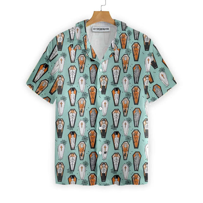 Vampire Coffins Halloween Pattern Dramatic Hawaiian Shirt, Hwaiian For Gift