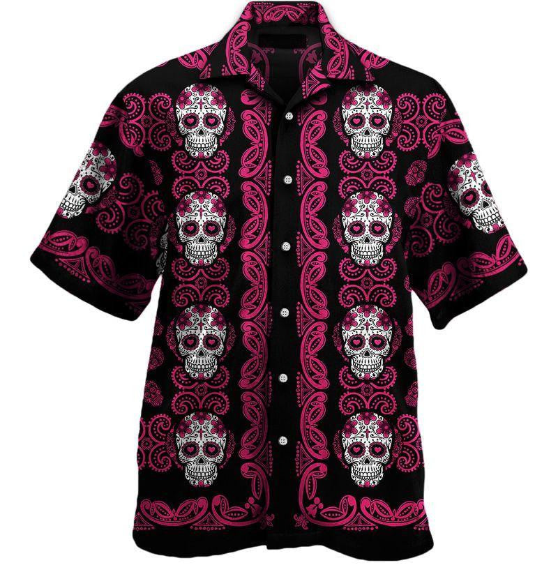 Patrún Skull Siúcra Bándearg Cúlra Uathúil Dearadh Léine Haváís, Bronntanas Léine Haváís, Bronntanas Nollag