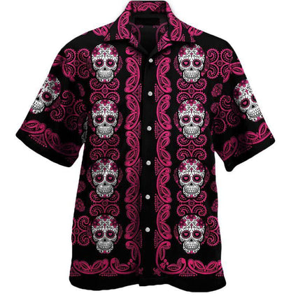 Patrún Skull Siúcra Bándearg Cúlra Uathúil Dearadh Léine Haváís, Bronntanas Léine Haváís, Bronntanas Nollag